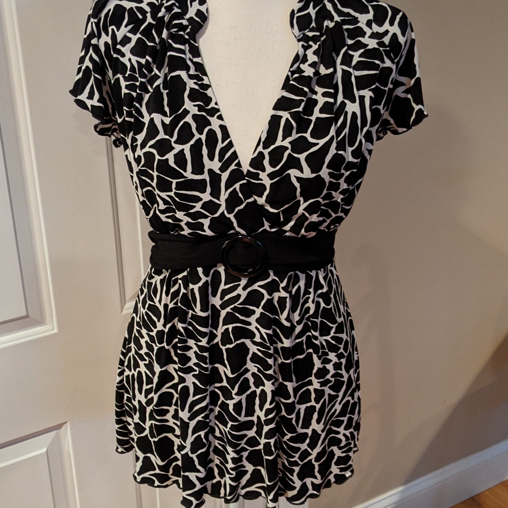 Deep V Neck Blouse with attached Waist Tie